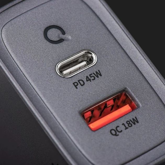 Сетевое зарядное устройство Forcell F-Energy GaN USB C + USB A QC4.0 PD 4A 45W Grey (5904596231440) - изображение 3