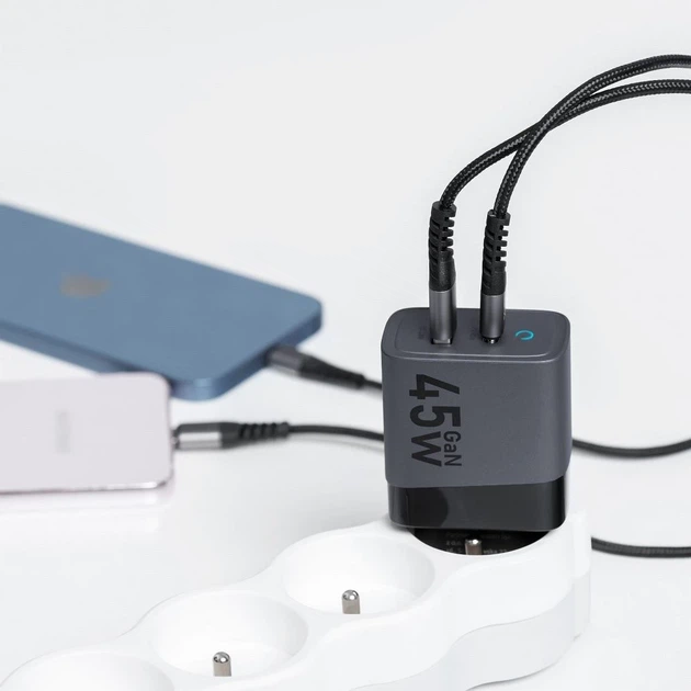 Сетевое зарядное устройство Forcell F-Energy GaN USB C + USB A QC4.0 PD 4A 45W Grey (5904596231440) - изображение 4