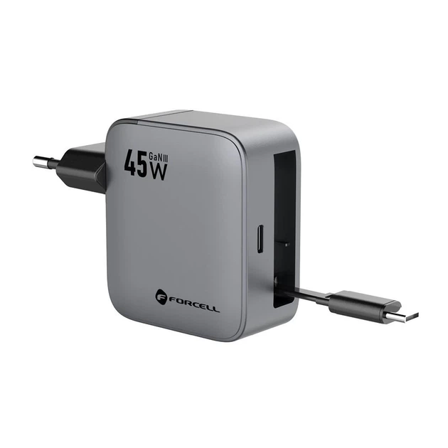 Зарядное устройство Forcell F-Energy GaN USB C + кабель USB C PD QC4.0 3A 45W Grey (5903396390821) - Фото 2 Зарядное устройство Forcell F-Energy GaN USB C + кабель USB C PD QC4.0 3A 45W Grey (5903396390821) - изображение 2