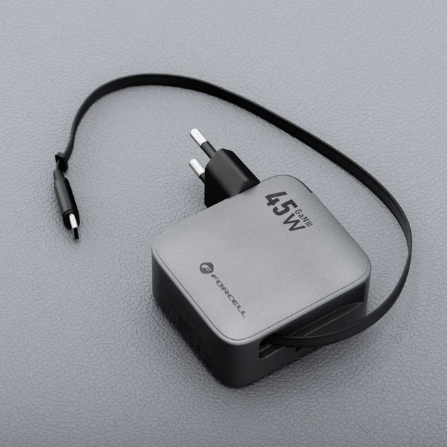 Зарядное устройство Forcell F-Energy GaN USB C + кабель USB C PD QC4.0 3A 45W Grey (5903396390821) - Фото 4 Зарядное устройство Forcell F-Energy GaN USB C + кабель USB C PD QC4.0 3A 45W Grey (5903396390821) - изображение 4
