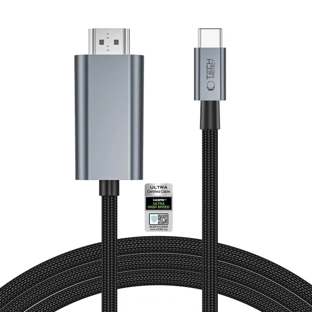 Кабель Tech-Protect Ultraboost USB-C to HDMI 2.1 8K 60Hz 200cm Grey (5906302323920) - Фото 1 Кабель Tech-Protect Ultraboost USB-C to HDMI 2.1 8K 60Hz 200cm Grey (5906302323920) - изображение 1