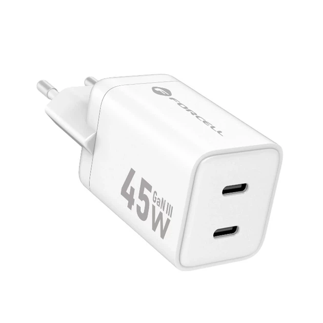 Зарядное устройство Forcell F-Energy Mini GaN III 2 x USB C PD QC4.0 45W White (5903396380129) - изображение 2
