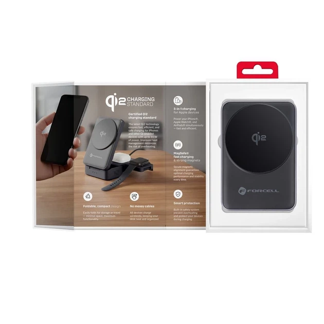 Беспроводная зарядка Forcell F-Energy 3в1 Flex Pro Qi2 совместимая с MagSafe F-05 Silver (5903396374180) - изображение 13