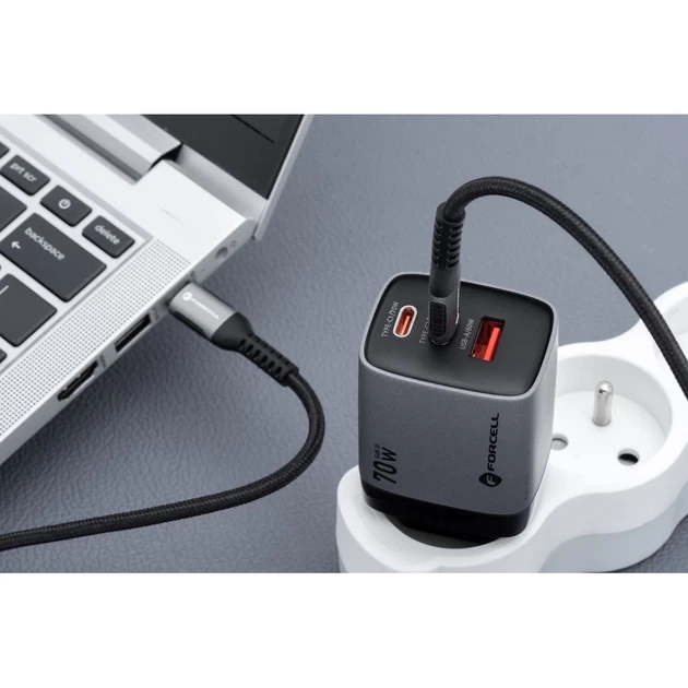 Зарядное устройство Forcell F-Energy GaN III 2 x USB C + USB A QC4.0 3,45A PD 70W Grey (5903396299070) - изображение 9