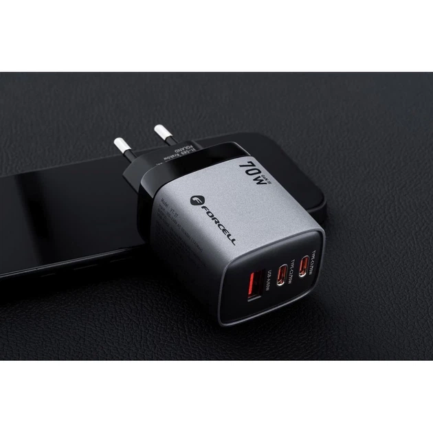 Зарядное устройство Forcell F-Energy GaN III 2 x USB C + USB A QC4.0 3,45A PD 70W Grey (5903396299070) - изображение 10
