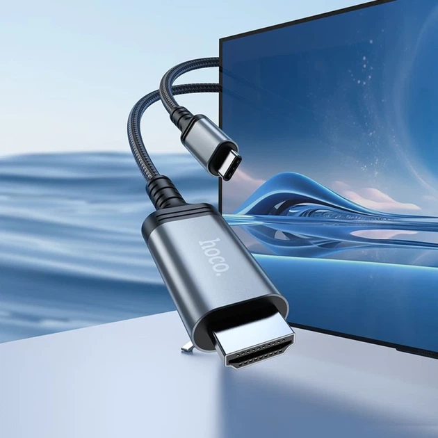 Кабель Hoco UA43 USB-C to HDMI 4K 30Hz 2m Grey (6942007671491) - изображение 6