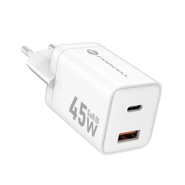 Зарядное устройство Forcell F-Energy Mini GaN III USB C + USB A PD QC4.0 45W White (5903396380112) - изображение 2
