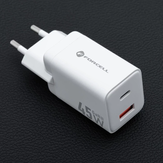 Зарядное устройство Forcell F-Energy Mini GaN III USB C + USB A PD QC4.0 45W White (5903396380112) - изображение 4