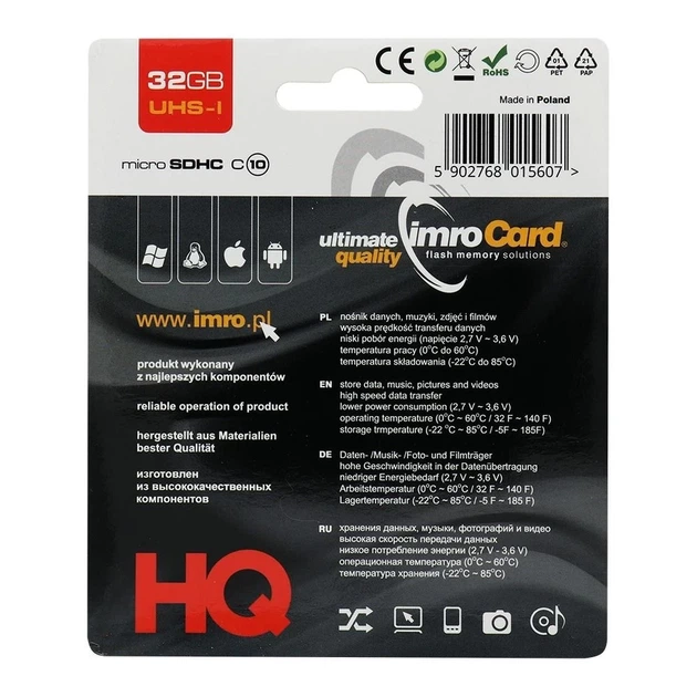 Карта памяти microSD Imro 32GB 100MB/s Class 10 UHS I (5902768015607) - изображение 2