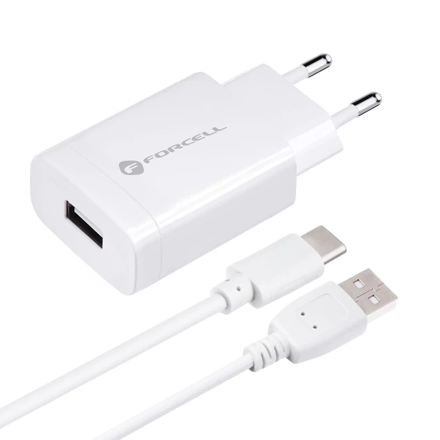 Сетевое зарядное устройство Forcell F-Energy USB A QC3.0 2.4A 18W + кабель USB A to USB C White (5901737373304) - изображение 2