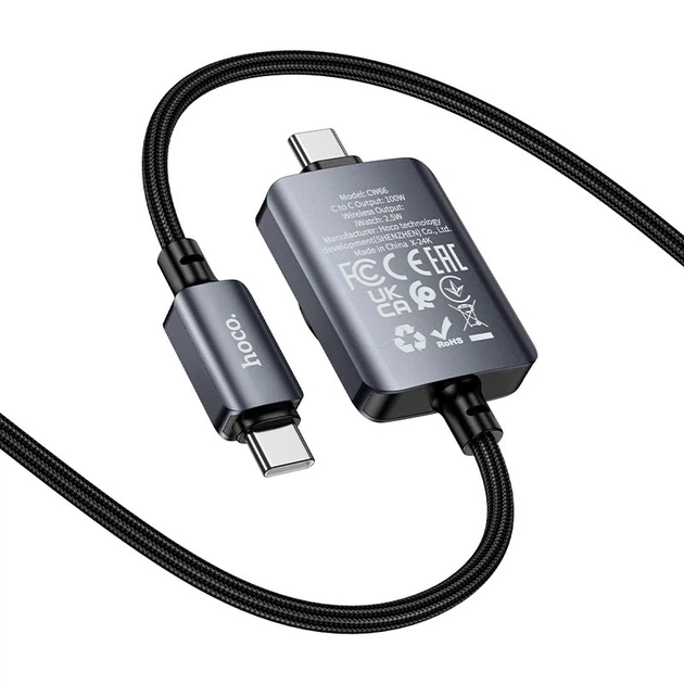 Беспроводное зарядное устройство HOCO CW66 2-in-1 Type-C to iWatch / Type-C PD100W с магнитной зарядкой для Apple Watch 1.2 м Черный - изображение 5