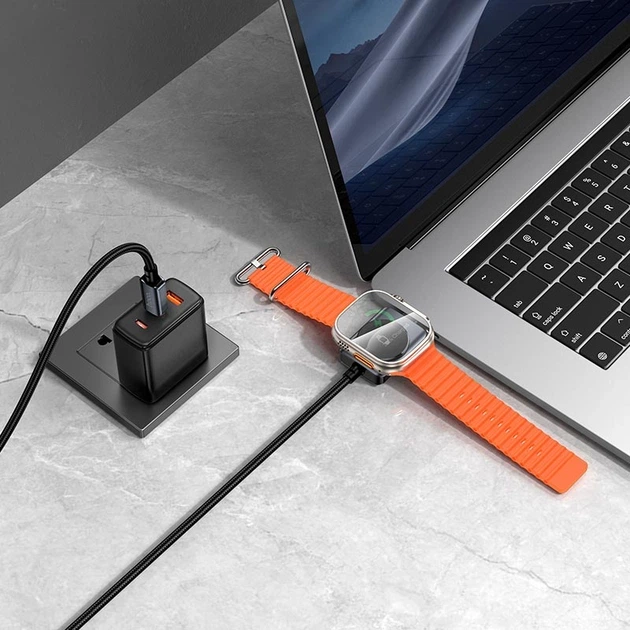 Беспроводное зарядное устройство HOCO CW66 2-in-1 Type-C to iWatch / Type-C PD100W с магнитной зарядкой для Apple Watch 1.2 м Черный - изображение 6
