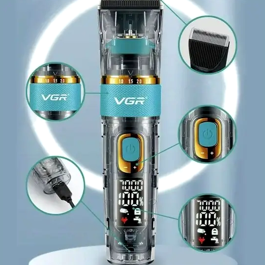 Набор для стрижки VGR V-695 Black машинка для волос и бороды с аккумулятором 6 насадок для домашнего и профессионального использования - изображение 2