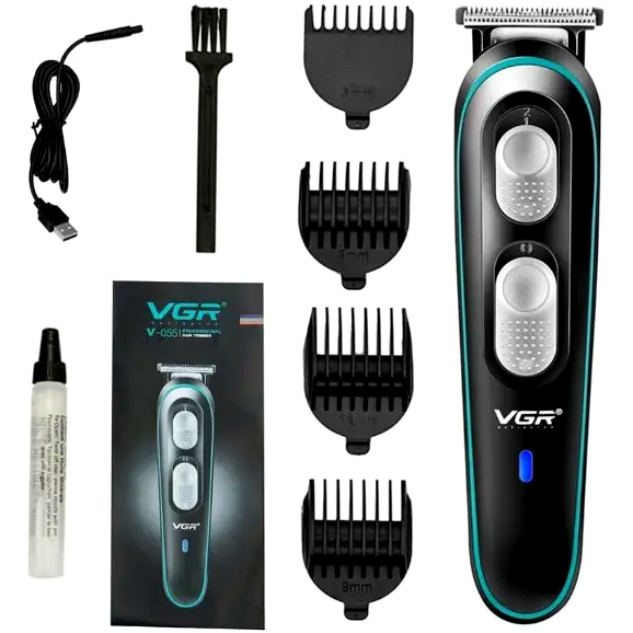 Триммер VGR V-055 Black для стрижки бороды и волос с аккумулятором 500 мАч 4 насадки влагозащита IPX5 - изображение 2