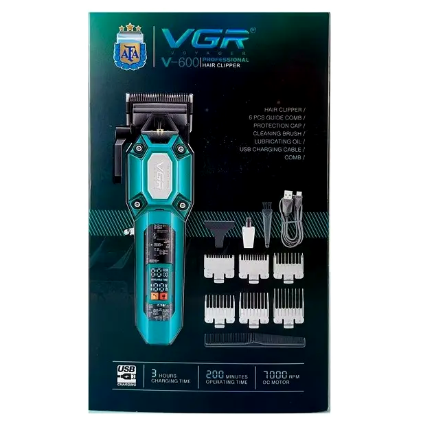 Машинка для стрижки VGR V-600 аккумуляторная с LED дисплеем 6 насадок для волос с регулировкой длины 0 8 12 мм - изображение 6