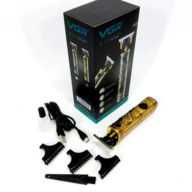 Триммер VGR V-097 Gold для стрижки волос и бороды с 4 насадками и аккумулятором на 400 минут работы - изображение 9
