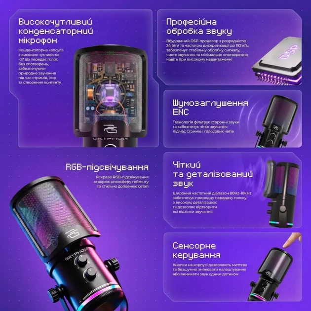 Игровой микрофон Proove Gaming Gryphon black (GMGR00022001) - Фото 6 Игровой микрофон Proove Gaming Gryphon black (GMGR00022001) - изображение 6