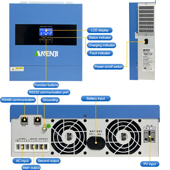 Тихий сонячний гібридний інвертор 4,2 KW ANENJI 24 V/220 V ANJ-4200W-24V-W MPPT перетворювач напруги з чистою синусоїдою + модуль управління Wi Fi - зображення 6