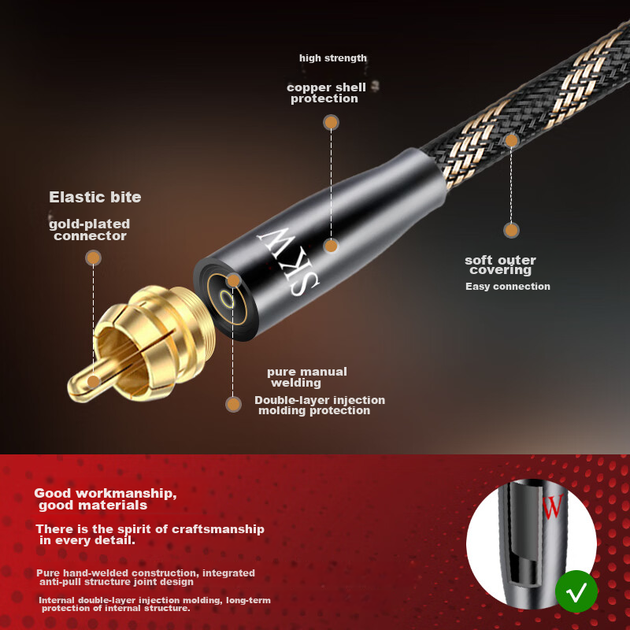 Кабель коаксиальный SKW BG01 цифровой аудио RCA из монокристаллической меди 6N с двойным экраном, 1 м, для телевизора, CD и усилителя - изображение 6