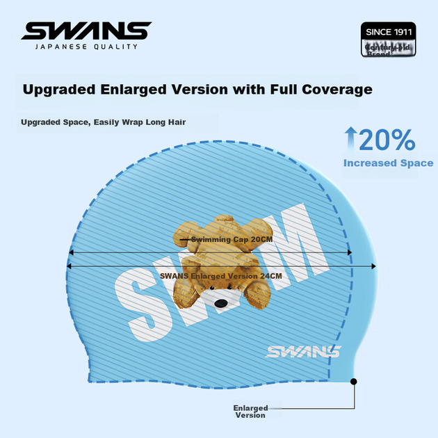 Шапочка для плавания SWANS детская силиконовая увеличенная для длинных волос, розовая - изображение 4