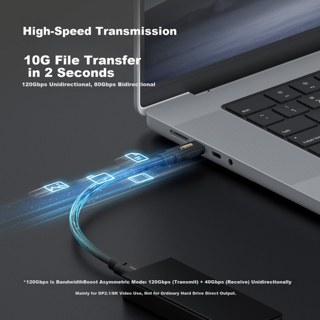 Кабель Hagibis UC50 Thunderbolt - Thunderbolt 120 Гбит/с 16K 240 Вт Black-Gold - изображение 5