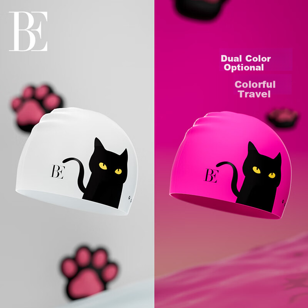 Новая взрослая плавательная шапочка BALNEAIRE Little Black Cat/Meow Star Series 2025 с принтом, BYM076, цвет «ягодный розовый». - изображение 8