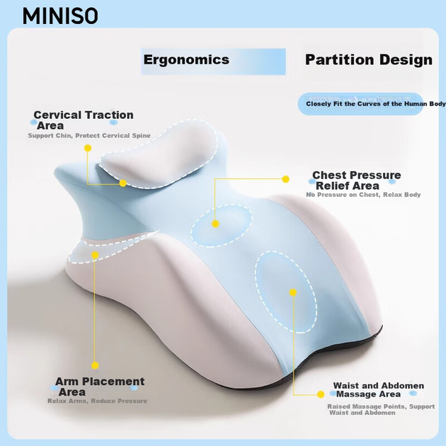 Подушка MINISO из пены с эффектом памяти многофункциональная для сна и поддержки спины - изображение 4