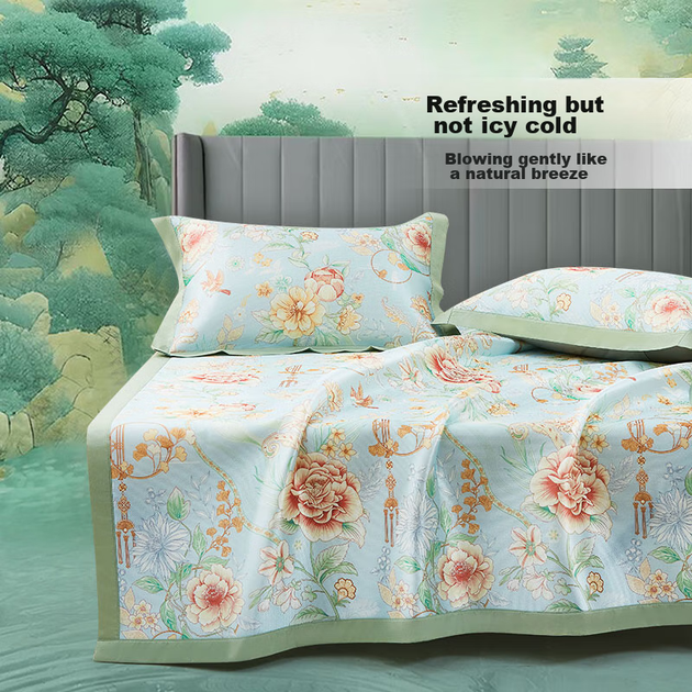 Коврик охлаждающий FUANNA Nanzi Ice Silk с наволочками, 1.8x2 м, синий, 3 предмета - изображение 5