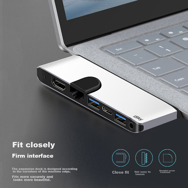 Док-станция Isky для Microsoft Surface Laptop 3/4/5/6 Go с HDMI 4K, RJ45 и USB 3.0 - изображение 10