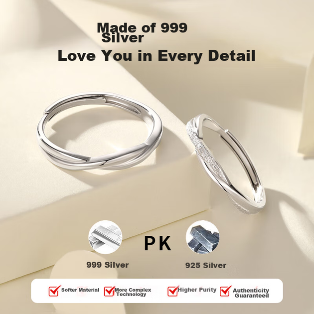 Каблучки Qike парні зі срібла 999 регульовані - зображення 7