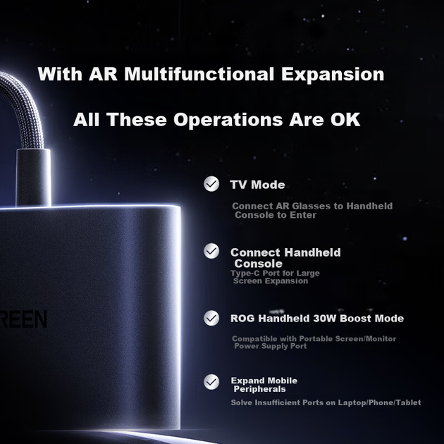 Док-станція UGREEN Type-C для AR-окулярів, конвертер 4K 240 Гц, з портом C для виведення зображення, Thunderbolt-концентратор для Huawei, Apple Mac, ноутбуків та складаних смартфонів - зображення 5