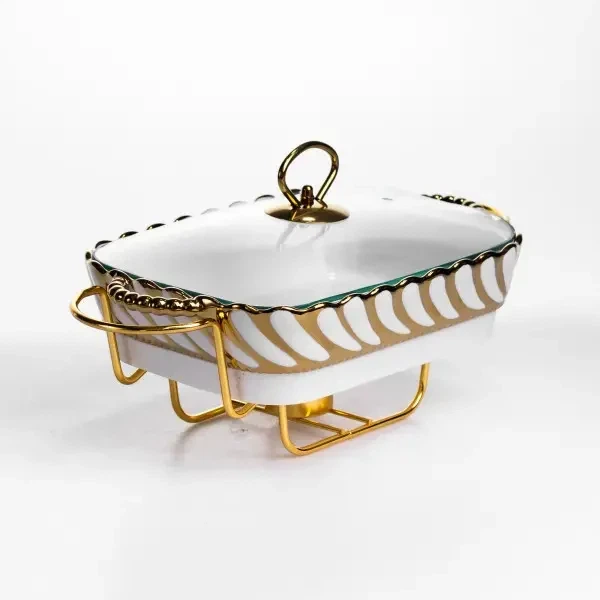 Мармит фарфоровый Tiffany 1 л на металлической подставке со стеклянной крышкой - изображение 4