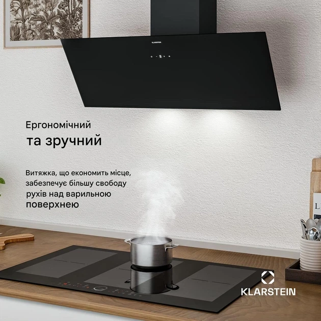 Вытяжка кухонная Klarstein Laurel 90 см 417 м3/ч 55 Вт A+++ экономная настенная наклонная сенсорная для кухни и дома - изображение 8