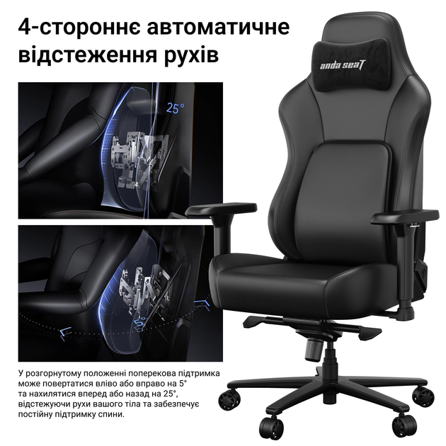 Крісло геймерське ігрове Anda Seat Phantom 4 Pro L до 100 кг Black Fabric (AD18YSDC-72-B-F-B02) - зображення 11