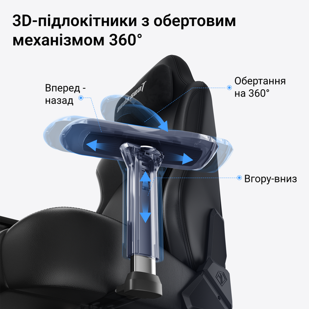 Крісло геймерське ігрове Anda Seat Phantom 4 Pro L до 100 кг Black Fabric (AD18YSDC-72-B-F-B02) - зображення 13