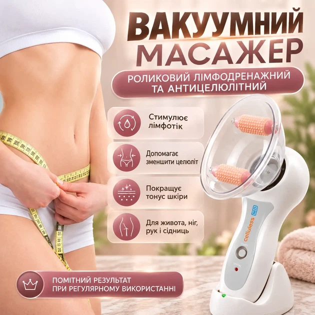 Ручной вакуумно-роликовый массажер для тела с эффектом лимфодренажа и антицеллюлитного ухода • Домашний электромассажер для массажа живота, бедер, ягодиц, ног, рук и спины для улучшения микроциркуляции и моделирования контуров тела - изображение 4