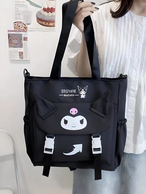 Женская подростковая сумка шоппер через плечо для школы Куроми Kuromi Sanrio Hello Kitty геншен, манги, Мелоди аниме черный (AN)32335 - изображение 3