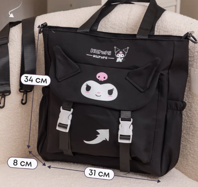 Женская подростковая сумка шоппер через плечо для школы Куроми Kuromi Sanrio Hello Kitty геншен, манги, Мелоди аниме черный (AN)32335 - изображение 4