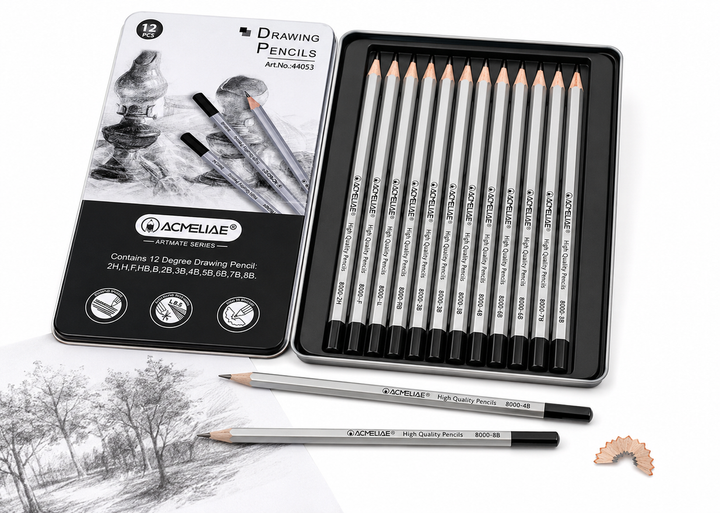 Карандаши графитные ACMELIAE ARTMATE 44053, 12 штук в металлическом футляре - изображение 3