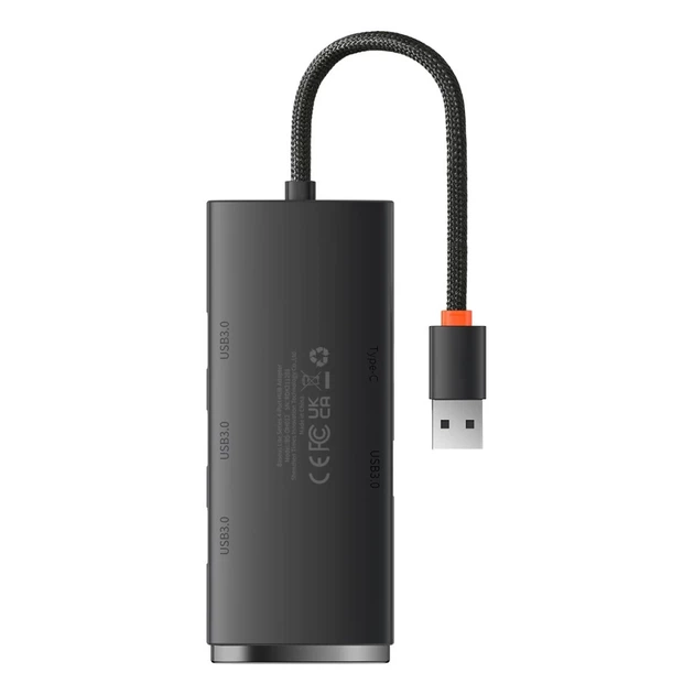 USB-хаб Baseus Lite Series 5-in-1 USB to 4xUSB-A/USB-C 0.25m Black (WKQX030001) - зображення 2