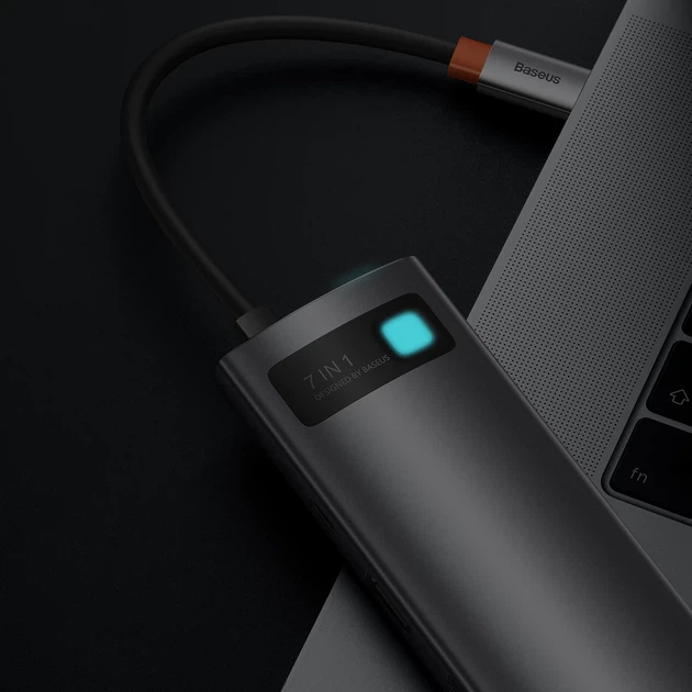 USB-хаб Baseus Metal Gleam Multifunctional 7-in-1 USB-C to 2xUSB-A/2xUSB-C/HDMI/SD/TF Grey (WKWG020113) - зображення 9