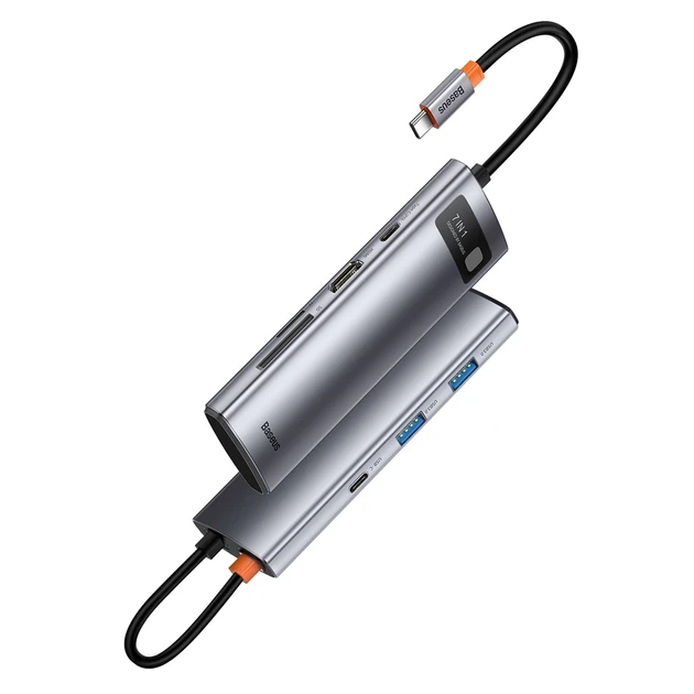 USB-хаб Baseus Metal Gleam Multifunctional 7-in-1 USB-C to 2xUSB-A/2xUSB-C/HDMI/SD/TF Grey (WKWG020113) - зображення 13