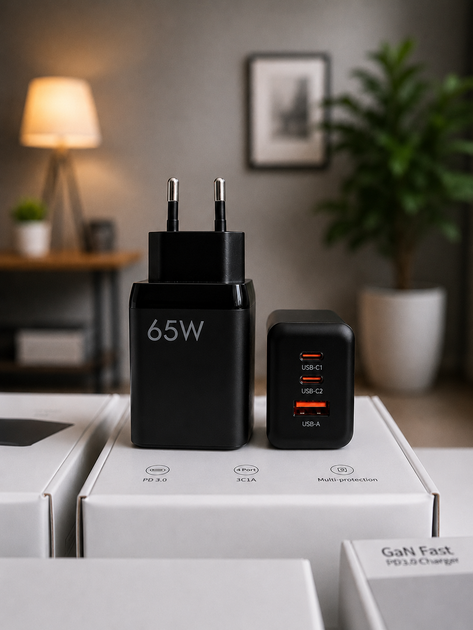 Зарядний пристрій GaN4 65W USB-C PD 3.0; PPS 3.3 USB-A QC3.0 - изображение 6