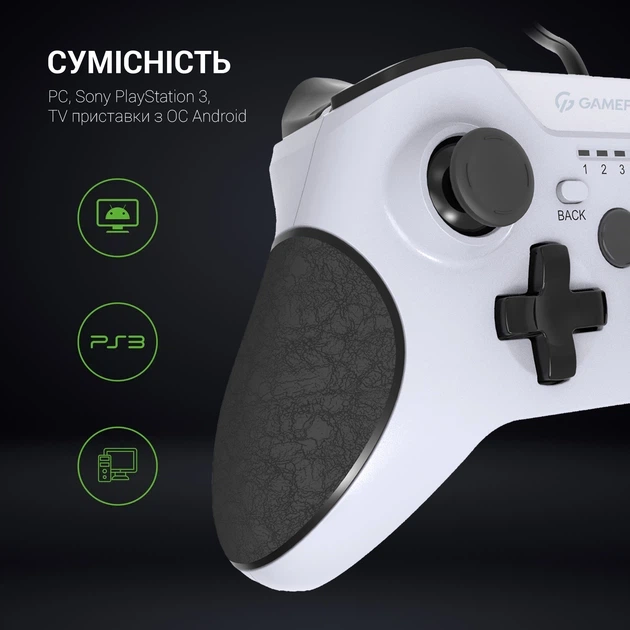 Геймпад GamePro MG450W USB 10 кнопок 2 аналогові стіки Білий 1.8 м (MG450W) - зображення 7