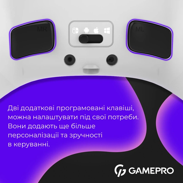 Геймпад GamePro GPX13W Беспроводной Bluetooth USB Type-C 14 кнопок 2 аналоговых стика Белый (GPX13W) - изображение 6