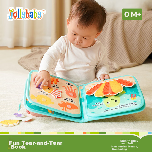Тканевая книжка-грызунок Jollybaby, устойчивая к разрывам, на липучке, для малышей, «Сокровища океана» - изображение 4