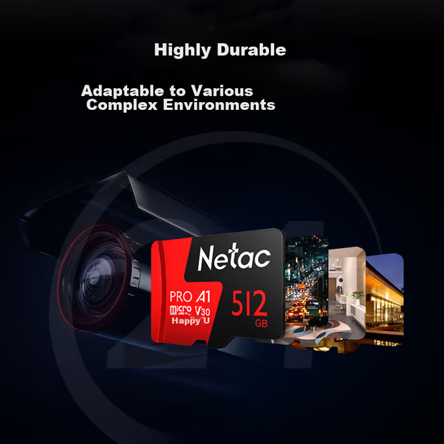 Карта памяти Netac 512 ГБ TF (MicroSD) A1 U3 V30 4K, высокопрочная, для видеорегистраторов и камер видеонаблюдения. Скорость чтения карты: 100 МБ/с. - изображение 5