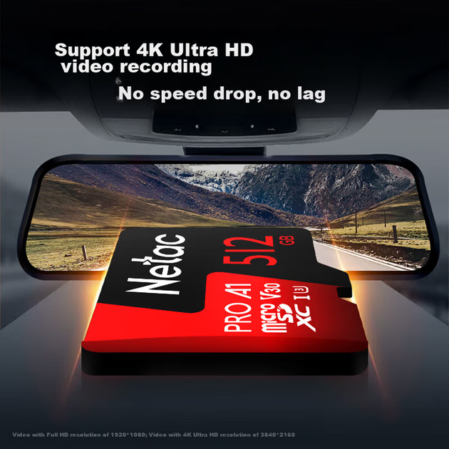 Карта памяти Netac 512 ГБ TF (MicroSD) A1 U3 V30 4K, высокопрочная, для видеорегистраторов и камер видеонаблюдения. Скорость чтения карты: 100 МБ/с. - изображение 6