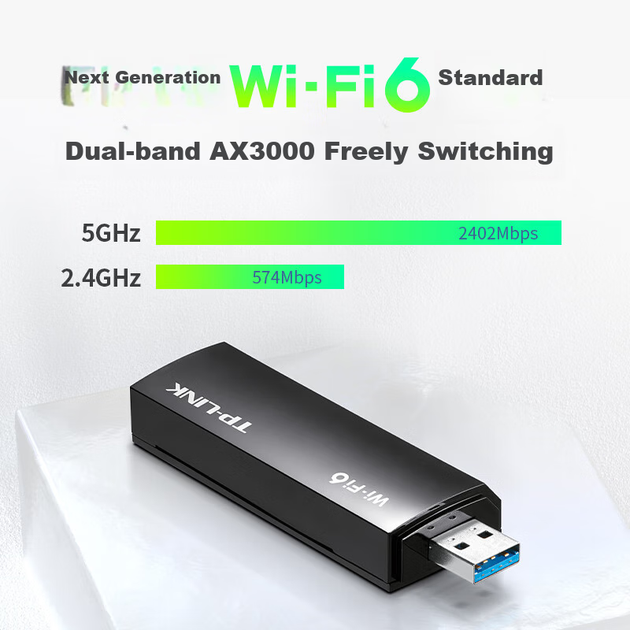 Бездротовий мережевий адаптер TP-LINK AX3000 WiFi 6 Gigabit USB для настільних комп'ютерів, версія XDN9000 без драйверів, дводіапазонний WiFi-приймач 5G, WiFi-передавач для комп'ютерів та ноутбуків - зображення 5
