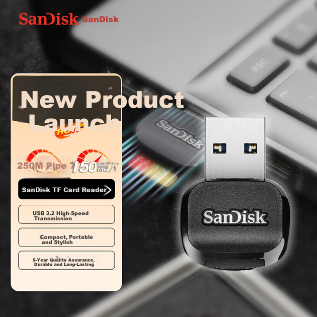 Швидкісний зчитувач карт пам'яті SanDisk USB 3.2, сумісний зі смартфонами, планшетами, екшн-камерами, дронами, відеореєстраторами, картами пам'яті для систем відеоспостереження - изображение 4